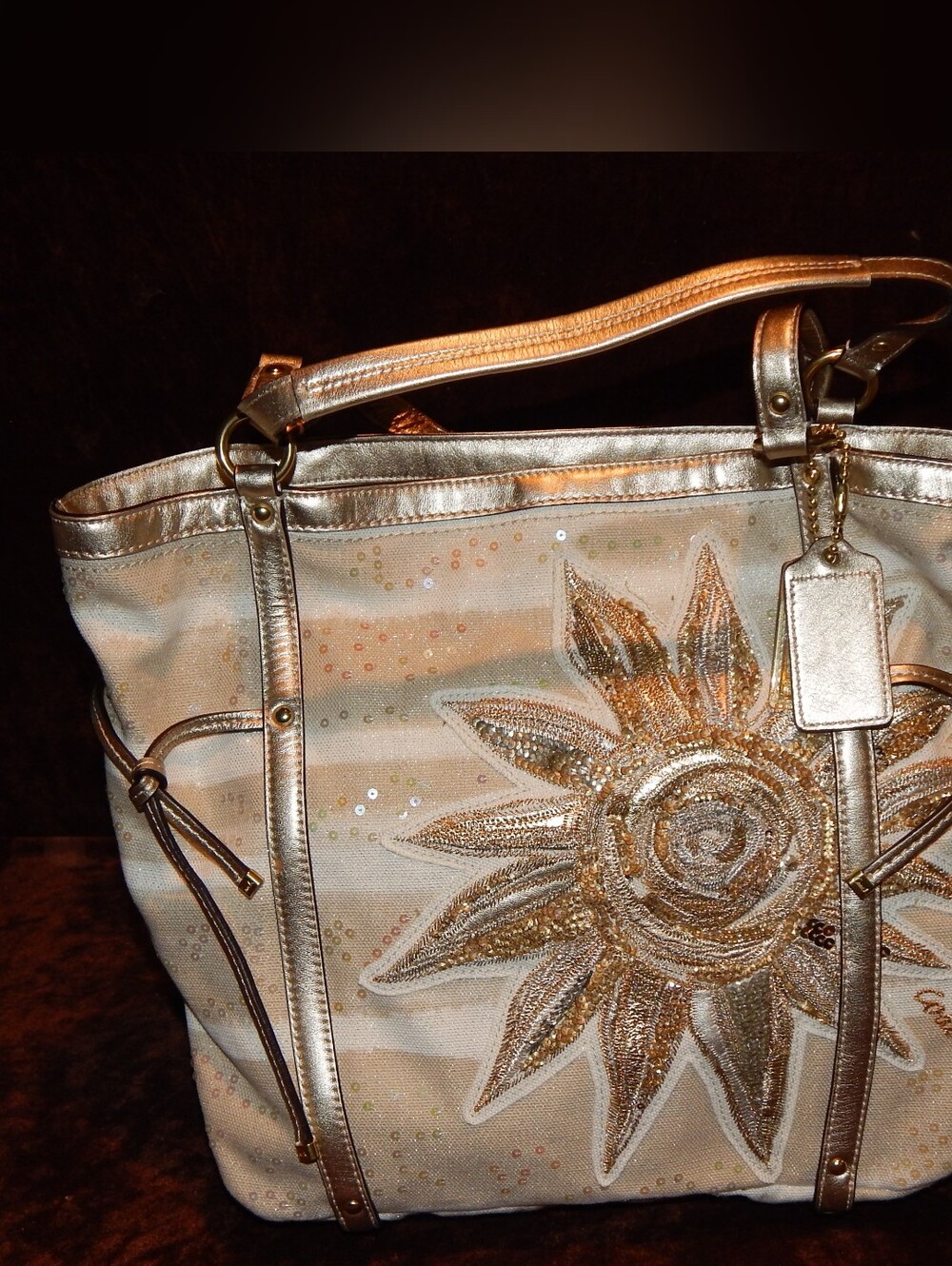 Coach Metallic Gold Sunburst Tote Bag